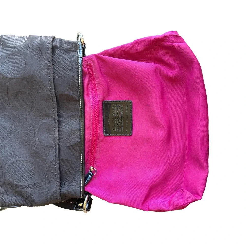 Coach Black Signature Jacquard Crossbody Shoulder Bag Pink Lining F16550